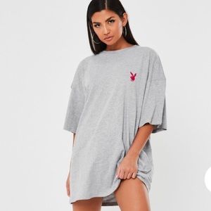 missguided x playboy gray graphic t shirt dress